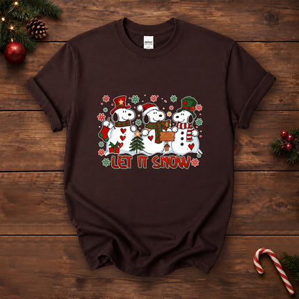 Let It Snow Christmas Snowman Trio Holiday Graphic T-Shirt