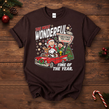 Christmas Tree Farm Vintage Car Most Wonderful Time T-Shirt