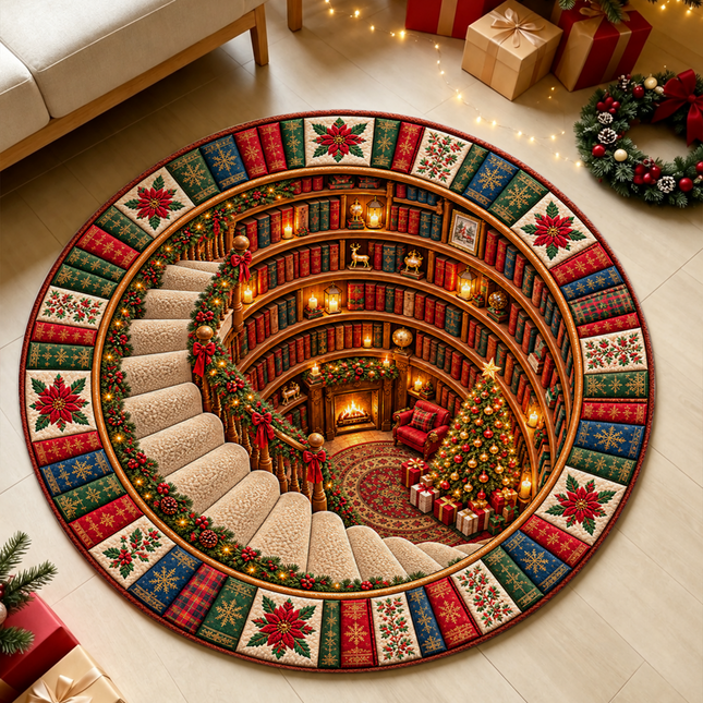 Christmas Round Rug Library Holiday Doormat