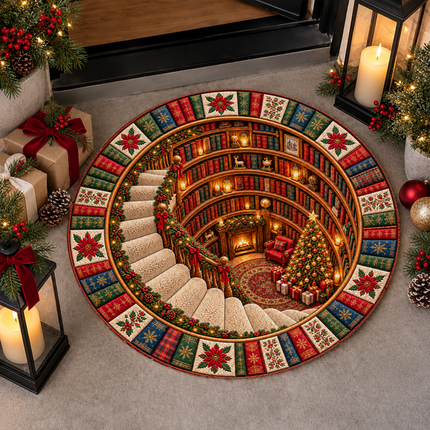 Christmas Round Rug Library Holiday Doormat
