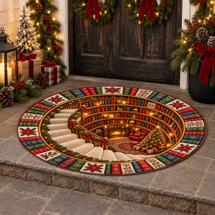 Christmas Round Rug Library Holiday Doormat