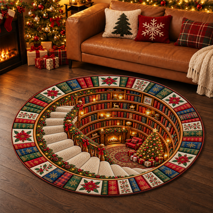 Christmas Round Rug Library Holiday Doormat