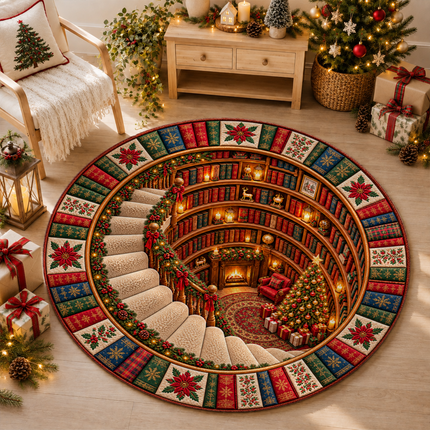 Christmas Round Rug Library Holiday Doormat