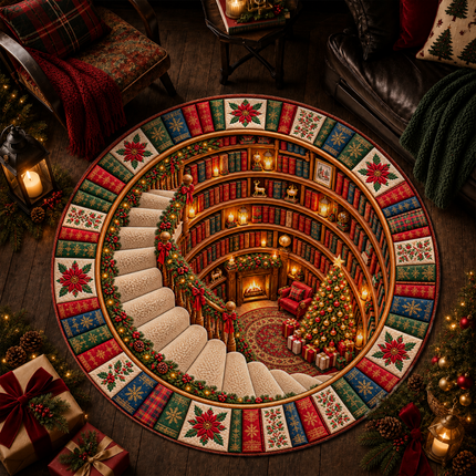 Christmas Round Rug Library Holiday Doormat