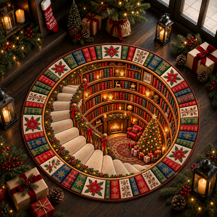 Christmas Round Rug Library Holiday Doormat