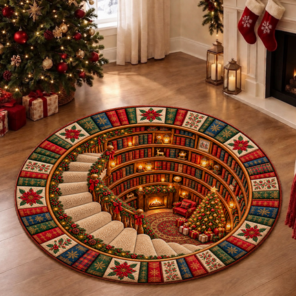 Christmas Round Rug Library Holiday Doormat