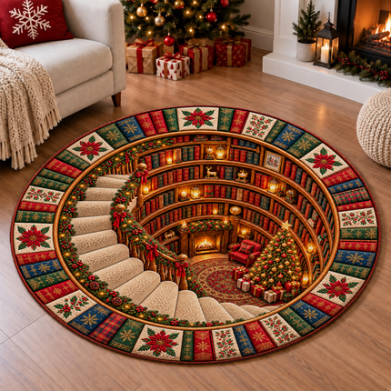 Christmas Round Rug Library Holiday Doormat