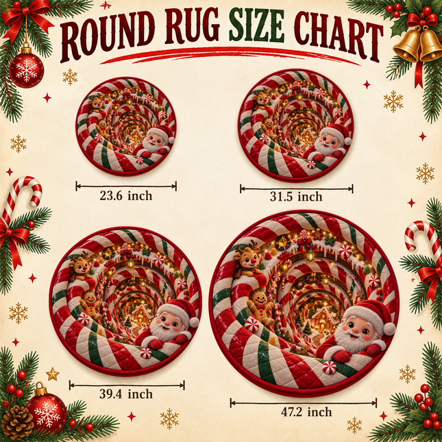 Christmas Round Rug Santa Candy Cane Holiday Doormat