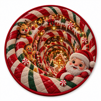 Christmas Round Rug Santa Candy Cane Holiday Doormat