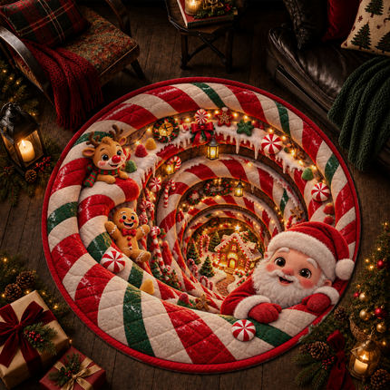 Christmas Round Rug Santa Candy Cane Holiday Doormat