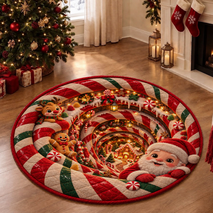 Christmas Round Rug Santa Candy Cane Holiday Doormat