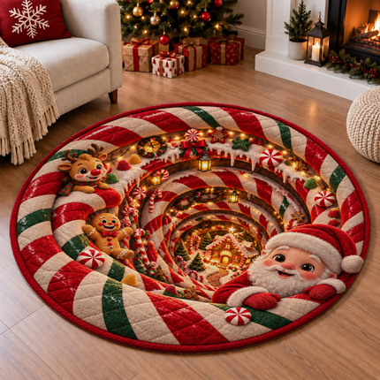 Christmas Round Rug Santa Candy Cane Holiday Doormat