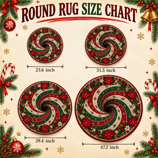 Christmas Round Rug Poinsettia Swirl Holiday Doormat