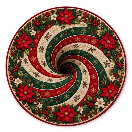 Christmas Round Rug Poinsettia Swirl Holiday Doormat