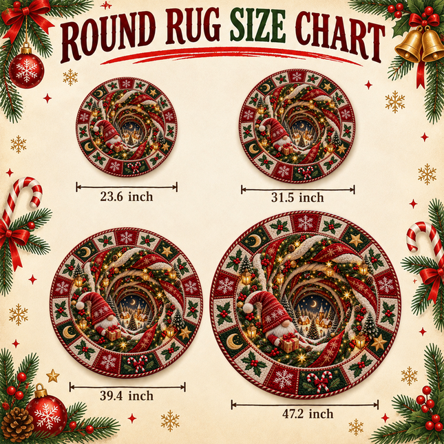 Christmas Round Rug Gnome Winter Village Doormat