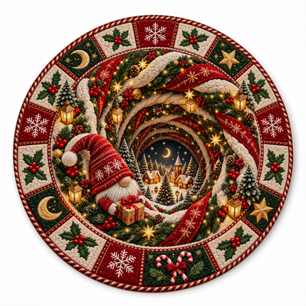Christmas Round Rug Gnome Winter Village Doormat