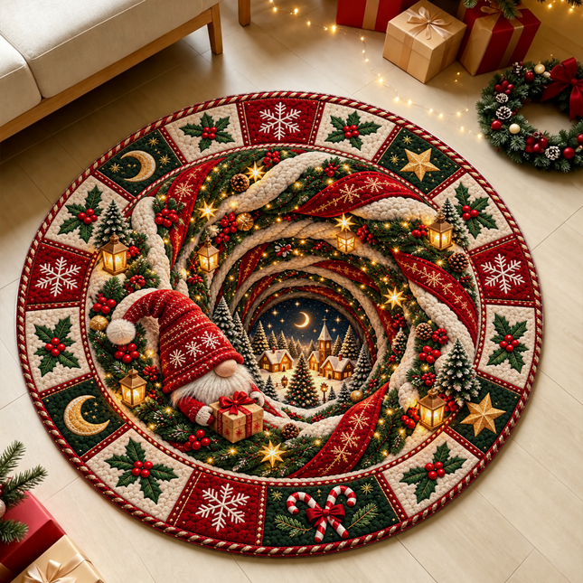 Christmas Round Rug Gnome Winter Village Doormat