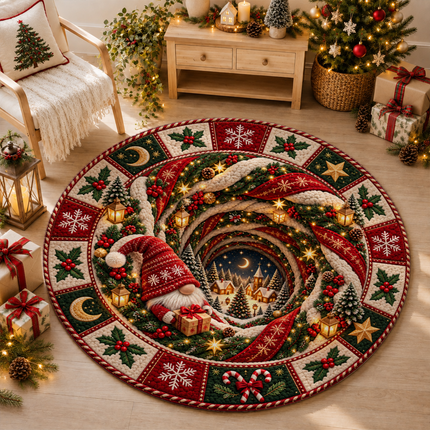 Christmas Round Rug Gnome Winter Village Doormat
