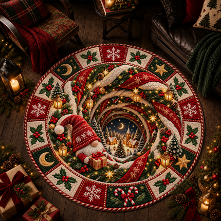 Christmas Round Rug Gnome Winter Village Doormat