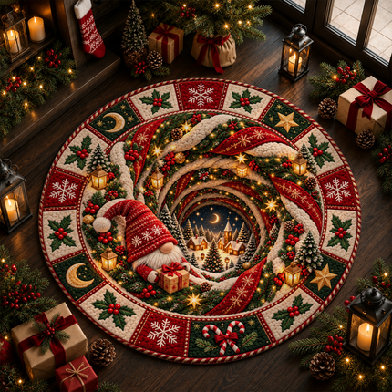 Christmas Round Rug Gnome Winter Village Doormat