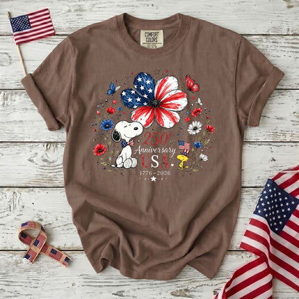 ESPERSSO - AuraNations - Comfort Colors 250th Anniversary USA Flag Flower Patriotic Bird Dog T-Shirt - Expresso / S - 250TH ANNIVERSARY, ALL, COMFORT COLORS, NO CUSTOM, PRODUCTS, SNPY, TSHIRT