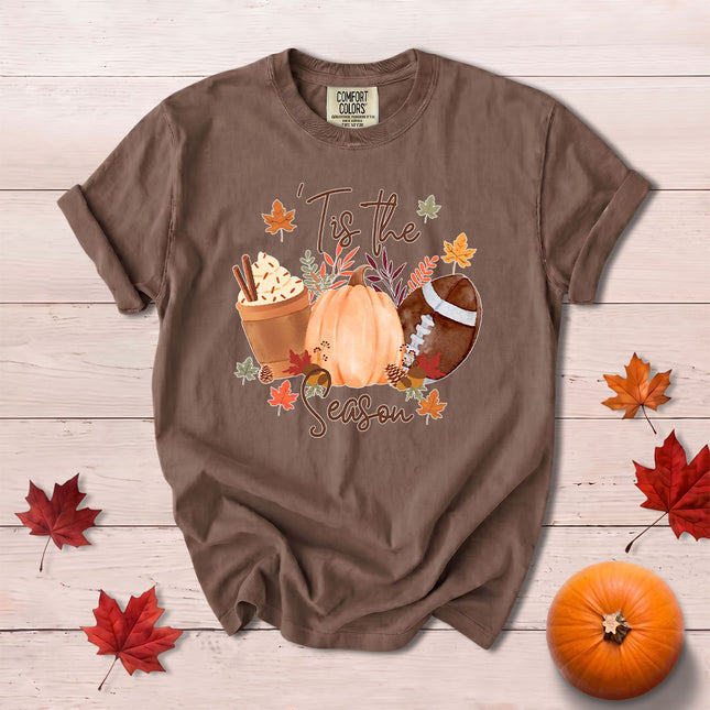 Comfort Colors Fall Pumpkin Football Coffee Graphic T-Shirt
