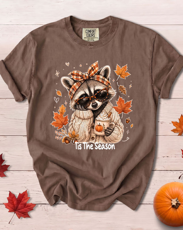 Comfort Colors Fall Raccoon Pumpkin Coffee Graphic T-Shirt