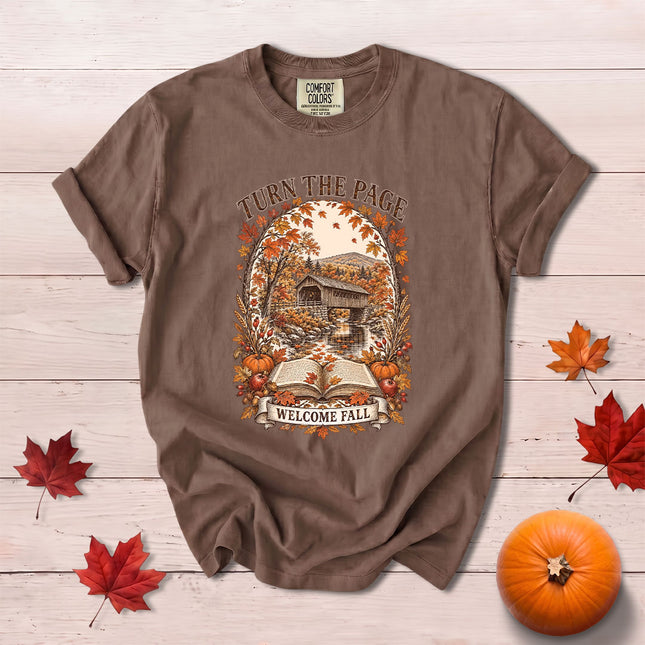 Comfort Colors Fall Book Lover Turn The Page Welcome Fall T-Shirt