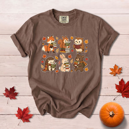 Comfort Colors Fall Book Lover Cute Woodland Reading T-Shirt