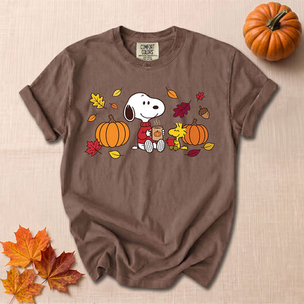 Comfort Colors Fall Pumpkin Coffee Autumn Leaves T-Shirt