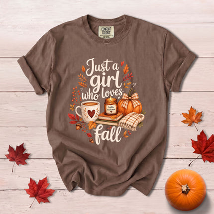 Comfort Colors Fall Autumn Just A Girl Who Loves Fall Pumpkin Coffee T-Shirt