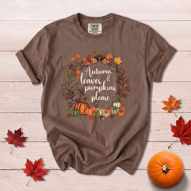 Comfort Colors Fall Autumn Leaves Pumpkins Wreath Thanksgiving T-Shirt