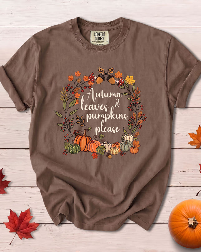 Comfort Colors Fall Autumn Leaves Pumpkins Wreath Thanksgiving T-Shirt