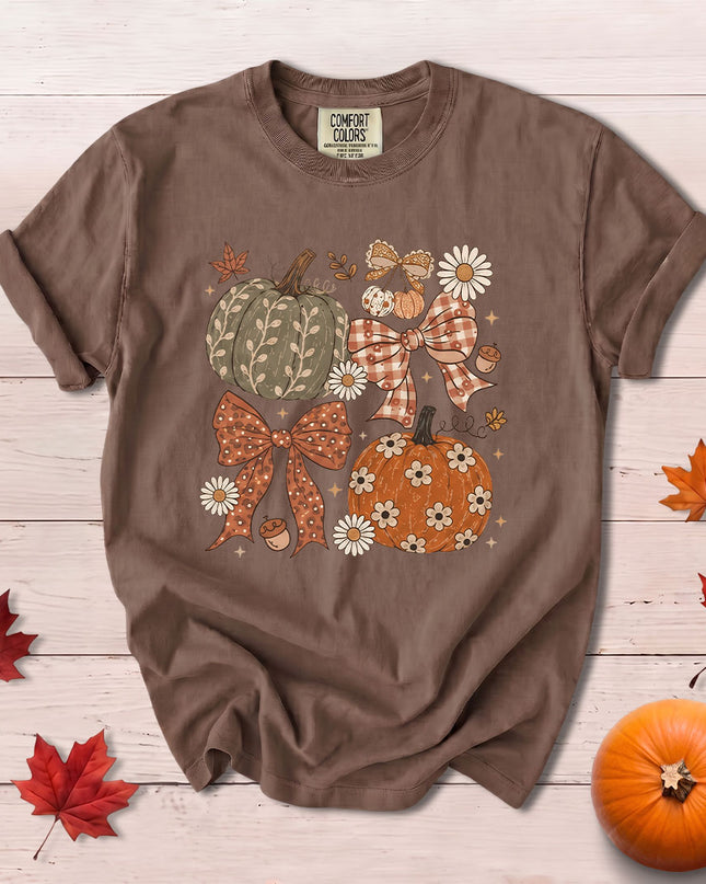 Comfort Colors Fall Autumn Pumpkin Bow Floral Coquette Harvest T-Shirt