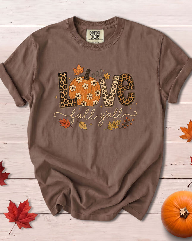 Comfort Colors Fall Autumn Love Fall Yall Leopard Floral Pumpkin T-Shirt