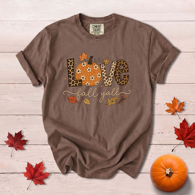 Comfort Colors Fall Autumn Love Fall Yall Leopard Floral Pumpkin T-Shirt