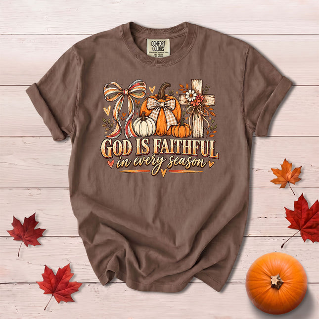 Comfort Colors God Is Faithful Fall Christian Pumpkin Cross T-Shirt