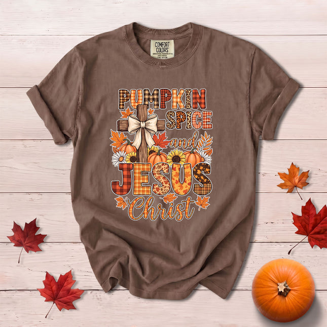 Comfort Colors Pumpkin Spice and Jesus Fall Christian Cross T-Shirt
