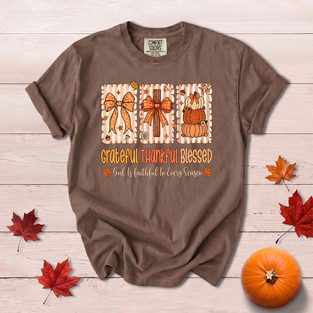 Comfort Colors Grateful Thankful Blessed Fall Christian Pumpkin T-Shirt