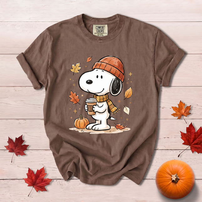 Comfort Colors Fall Autumn Pumpkin Coffee Cozy Leaves T-Shirt