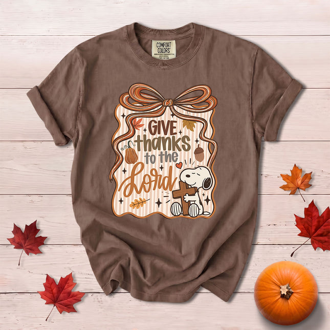 Comfort Colors Give Thanks to the Lord Fall Bow Cross T-Shirt