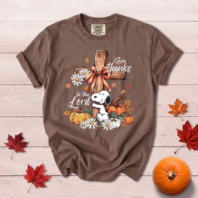 Comfort Colors Give Thanks to the Lord Fall Cross Pumpkin Floral T-Shirt