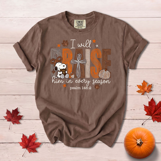 Comfort Colors Praise Him in Every Season Fall Christian Cross Pumpkin T-Shirt