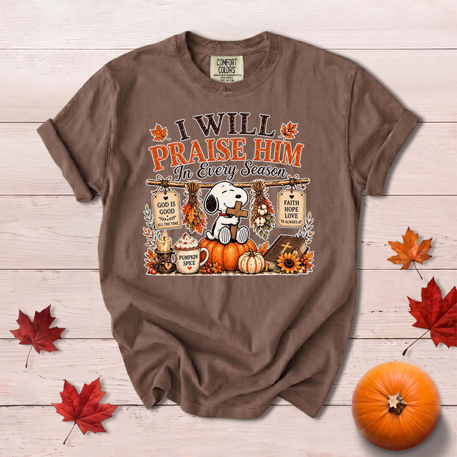 Comfort Colors Praise Him in Every Season Fall Christian Harvest T-Shirt