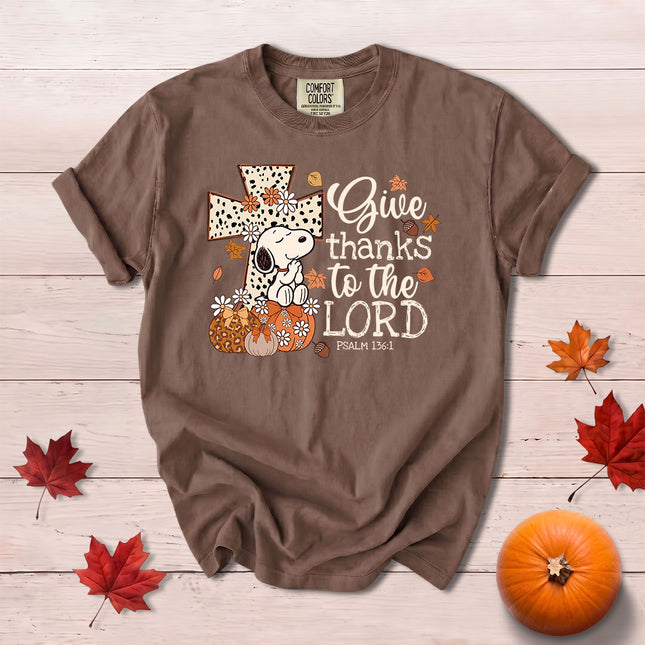 Comfort Colors Give Thanks to the Lord Fall Christian Cross Pumpkin T-Shirt