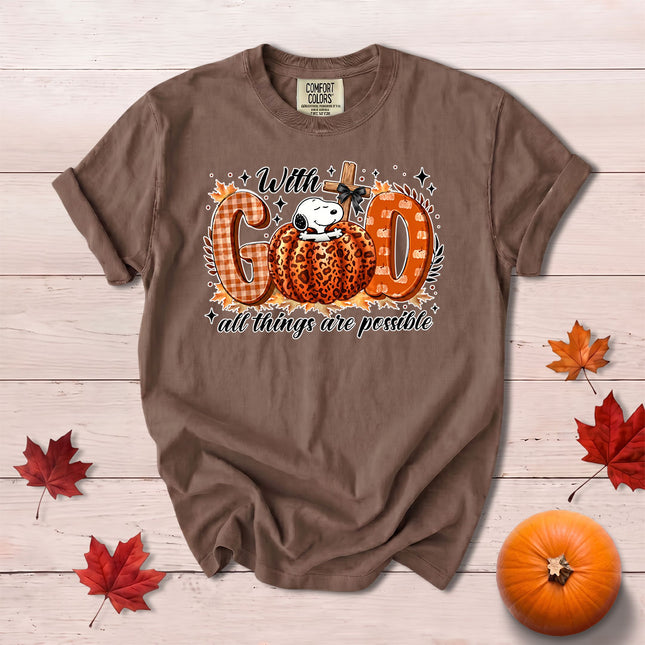 Comfort Colors With God All Things Are Possible Fall Pumpkin Christian T-Shirt