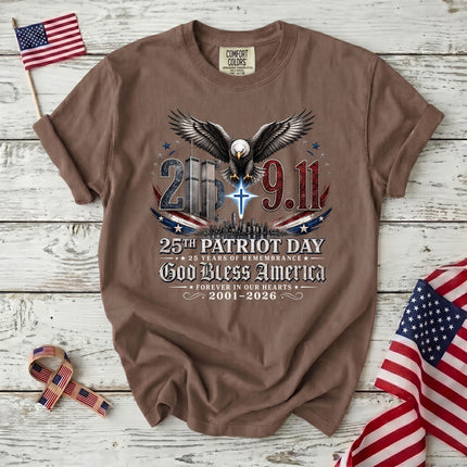 Comfort Colors 25th Patriot Day God Bless America Eagle Cross T-Shirt