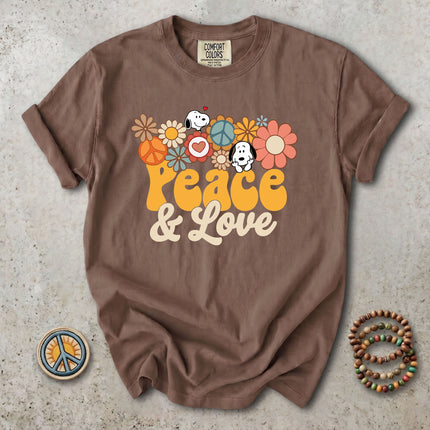 Comfort Colors Peace and Love Retro Hippie Flower Power T-Shirt
