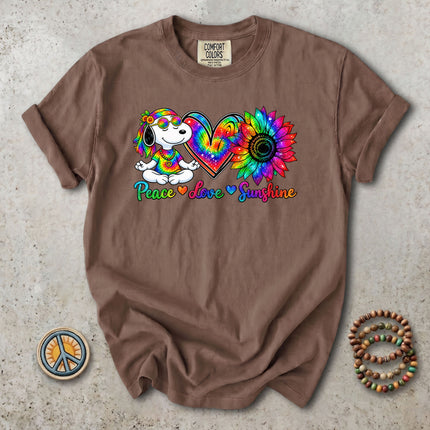 Comfort Colors Peace Love Sunshine Rainbow Sunflower Hippie T-Shirt
