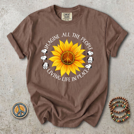 Comfort Colors Imagine All The People Sunflower Peace Sign Hippie T-Shirt